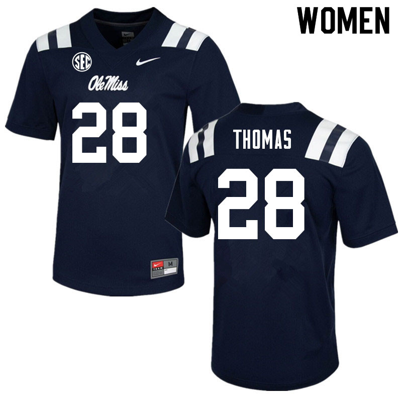 Damarcus Thomas Ole Miss Rebels NCAA Women's Navy #28 Stitched Limited College Football Jersey ITR2358ZN